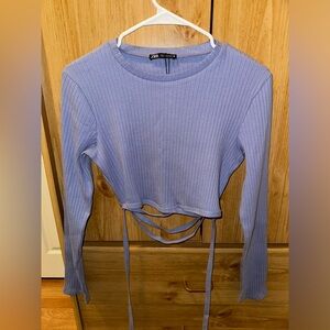 Zara Blue Ribbed Crop Top